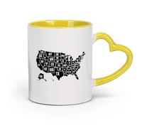 DEBINGY céramique Tasses à café en grès avec anse Carte des États-Unis Carte des comtés des États-Unis 5 lieux （11oz/320ml） Pour thé, café, lait, cappuccino Jaune