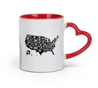 DEBINGY céramique Tasses à café en grès avec anse Carte des États-Unis Carte des comtés des États-Unis 5 lieux （11oz/320ml） Pour thé, café, lait, cappuccino Rouge