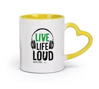 DEBINGY céramique Tasses à café en grès avec anse Casque Life Loud Musique Citation Musical Rock Bar （11oz/320ml） Cadeau de bureau unique pour femme et homme Jaune