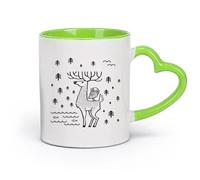 DEBINGY céramique Tasses à café en grès avec anse Cerf de forêt avec arbres, cerf et hibou, animaux mignons （11oz/320ml） Boissons chaudes, expresso Vert