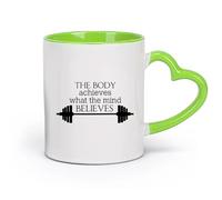 DEBINGY céramique Tasses à café en grès avec anse Citations de motivation : Le corps accomplit ce que l'esprit croit （11oz/320ml） Café ou cadeau Vert