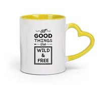 DEBINGY céramique Tasses à café en grès avec anse Citations inspirantes sur la liberté et la nature sauvage （11oz/320ml） Pour hommes et femmes Jaune