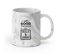 DEBINGY céramique Tasses à café en grès avec anse Citations inspirantes sur la liberté et la nature sauvage （11oz/320ml） Pour hommes et femmes Marmorschwarz