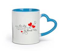 DEBINGY céramique Tasses à café en grès avec anse Citations romantiques Chaque histoire d'amour est un couple （11oz/320ml） Cadeau pour homme ou femme Bleu
