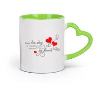 DEBINGY céramique Tasses à café en grès avec anse Citations romantiques Chaque histoire d'amour est un couple （11oz/320ml） Cadeau pour homme ou femme Vert