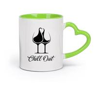 DEBINGY céramique Tasses à café en grès avec anse Logo de magasin de vin Chill Out Words Restaurant （11oz/320ml） Excellent cadeau pour les amoureux Vert