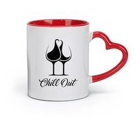 DEBINGY céramique Tasses à café en grès avec anse Logo de magasin de vin Chill Out Words Restaurant （11oz/320ml） Excellent cadeau pour les amoureux Rouge