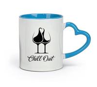 DEBINGY céramique Tasses à café en grès avec anse Logo de magasin de vin Chill Out Words Restaurant （11oz/320ml） Excellent cadeau pour les amoureux Bleu