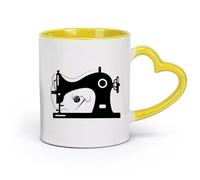 DEBINGY céramique Tasses à café en grès avec anse Machine à coudre à coudre vintage Atelier de couture （11oz/320ml） Cappuccino, latte macchiato, thé, expresso Jaune