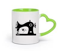 DEBINGY céramique Tasses à café en grès avec anse Machine à coudre à coudre vintage Atelier de couture （11oz/320ml） Cappuccino, latte macchiato, thé, expresso Vert