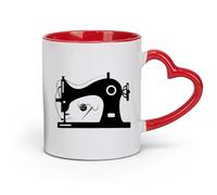 DEBINGY céramique Tasses à café en grès avec anse Machine à coudre à coudre vintage Atelier de couture （11oz/320ml） Cappuccino, latte macchiato, thé, expresso Rouge