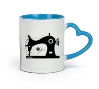 DEBINGY céramique Tasses à café en grès avec anse Machine à coudre à coudre vintage Atelier de couture （11oz/320ml） Cappuccino, latte macchiato, thé, expresso Bleu