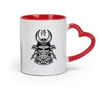 DEBINGY céramique Tasses à café en grès avec anse Masque japonais Casque de samouraï Guerrier Combattant （11oz/320ml） Pour café, flocons d'avoine, thé, facile à nettoyer Rouge