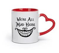 DEBINGY céramique Tasses à café en grès avec anse Nous sommes tous fous Citation drôle Smiley Grande Bouche （11oz/320ml） Pour thé, café, lait, cappuccino Rouge