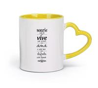 DEBINGY céramique Tasses à café en grès avec anse Sonrie Cada Dia Vive Souriez tous les jours dans la vie espagnole （11oz/320ml） Café ou cadeau Jaune