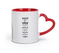 DEBINGY céramique Tasses à café en grès avec anse Sonrie Cada Dia Vive Souriez tous les jours dans la vie espagnole （11oz/320ml） Café ou cadeau Rouge