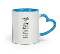 DEBINGY céramique Tasses à café en grès avec anse Sonrie Cada Dia Vive Souriez tous les jours dans la vie espagnole （11oz/320ml） Café ou cadeau Bleu