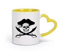 DEBINGY céramique Tasses à café en porcelaine Crâne de mer Armoire Pirate Squelette Épée Nautique （11oz/320ml） Café, thé, latte, lait, cacao, jus et autres boissons chaudes Jaune