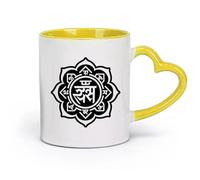 DEBINGY céramique Tasses à café en porcelaine une icône de style glyphe du symbole du mantra sac （11oz/320ml） Pour café, soupe, thé, lait, latte, chocolat chaud, pour femmes et hommes Jaune