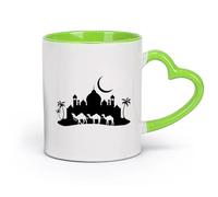 DEBINGY céramique Tasses à café et à thé Caravane de chameaux des mille et une nuits, mosquée, palais, horizon, lune, mode （11oz/320ml） Pour expresso Vert