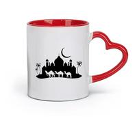 DEBINGY céramique Tasses à café et à thé Caravane de chameaux des mille et une nuits, mosquée, palais, horizon, lune, mode （11oz/320ml） Pour expresso Rouge