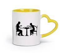DEBINGY céramique Tasses à café et à thé Fresque représentant des pièces d'échecs et un garçon jouant aux échecs （11oz/320ml） Lave-vaisselle et micro-ondes Jaune