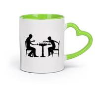 DEBINGY céramique Tasses à café et à thé Fresque représentant des pièces d'échecs et un garçon jouant aux échecs （11oz/320ml） Lave-vaisselle et micro-ondes Vert