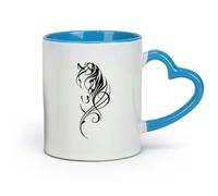DEBINGY céramique Tasses à café et à thé Maison de jeu géométrique tribale en forme de tête de cheval, safari animalier dans la jungle （11oz/320ml） Joli cadeau de Noël Bleu