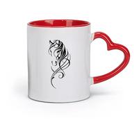 DEBINGY céramique Tasses à café et à thé Maison de jeu géométrique tribale en forme de tête de cheval, safari animalier dans la jungle （11oz/320ml） Joli cadeau de Noël Rouge