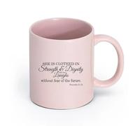 DEBINGY céramique Tasses à café et à thé Proverbes 31:25 Elle est revêtue de force et de dignité Citation de verset biblique （11oz/320ml） Toutes occasions Rose