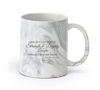 DEBINGY céramique Tasses à café et à thé Proverbes 31:25 Elle est revêtue de force et de dignité Citation de verset biblique （11oz/320ml） Toutes occasions Marmorschwarz