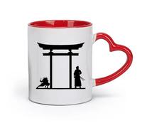 DEBINGY céramique Tasses à café et à thé Samouraï Enso Zen Circle Samouraï Asiatique Oriental Guerrier Arts Martiaux Japon （11oz/320ml） Toutes occasions Rouge