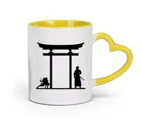 DEBINGY céramique Tasses à café et à thé Samouraï Enso Zen Circle Samouraï Asiatique Oriental Guerrier Arts Martiaux Japon （11oz/320ml） Toutes occasions Jaune