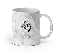 DEBINGY céramique Tasses à chocolat chaud Animal Style Asiatique Héron Oiseau Cigogne Oriental Enfants Armoire （11oz/320ml） Idéal pour la maison et le bureau Marmorschwarz