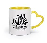 DEBINGY céramique Tasses à chocolat chaud aventures temps heureux conception de logo vacances d'été voyage agence touristique étiquette créative （11oz/320ml） Café ou cadeau Jaune