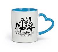 DEBINGY céramique Tasses à chocolat chaud aventures temps heureux conception de logo vacances d'été voyage agence touristique étiquette créative （11oz/320ml） Café ou cadeau Bleu