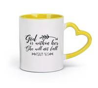 DEBINGY céramique Tasses à chocolat chaud Dieu est dans son cœur, elle ne tombera pas Psaume 46:5 Salle biblique （11oz/320ml） Pour thé, café, lait, cappuccino Jaune