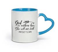 DEBINGY céramique Tasses à chocolat chaud Dieu est dans son cœur, elle ne tombera pas Psaume 46:5 Salle biblique （11oz/320ml） Pour thé, café, lait, cappuccino Bleu