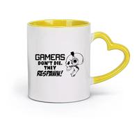 DEBINGY céramique Tasses à chocolat chaud Les joueurs ne mourront pas, ils renaîtront. Citations de crâne, jeux inspirants et amusants （11oz/320ml） Pour expresso Jaune