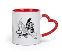DEBINGY céramique Tasses à chocolat chaud Lion avec des ailes d'aigle Symbole de la mythologie grecque Lion ailé sauvage （11oz/320ml） Lave-vaisselle Rouge