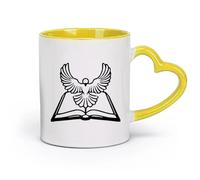 DEBINGY céramique Tasses à chocolat chaud Livre des animaux et des oiseaux, Bible, Colombe blanche, Saint-Esprit （11oz/320ml） Adapté au micro-ondes Jaune