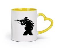 DEBINGY céramique Tasses à thé, à café et à chocolat chaud Cool Soldier Boy Arme Guerre Militaire （11oz/320ml） Café, thé, latte, lait, cacao, jus et autres boissons chaudes Jaune