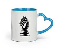 DEBINGY céramique Tasses à thé, à café et à chocolat chaud d'une tête de cheval sur une pièce d'échecs （11oz/320ml） Utilisation au café ou au restaurant Bleu