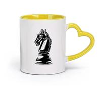 DEBINGY céramique Tasses à thé, à café et à chocolat chaud d'une tête de cheval sur une pièce d'échecs （11oz/320ml） Utilisation au café ou au restaurant Jaune