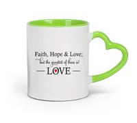 DEBINGY céramique Tasses à thé, à café et à chocolat chaud Foi, Espérance et Amour （11oz/320ml） Café, thé, latte, lait, cacao, jus et autres boissons chaudes Vert