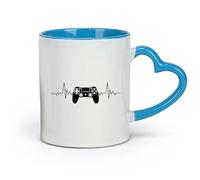 DEBINGY céramique Tasses à thé, à café et à chocolat chaud Jeu Gamer Heartbeat Game Room Manette de jeu Ps （11oz/320ml） Utilisation au café ou au restaurant Bleu