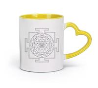 DEBINGY céramique Tasses à thé, à café et à chocolat chaud Maître des symboles du mandala Yantra （11oz/320ml） Café, thé, latte, lait, cacao, jus et autres boissons chaudes Jaune