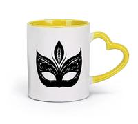 DEBINGY céramique Tasses à thé, à café et à chocolat chaud masque de carnaval avec plumes （11oz/320ml） Café, thé, latte, lait, cacao, jus et autres boissons chaudes Jaune