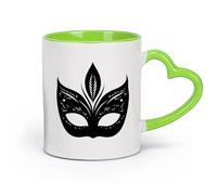 DEBINGY céramique Tasses à thé, à café et à chocolat chaud masque de carnaval avec plumes （11oz/320ml） Café, thé, latte, lait, cacao, jus et autres boissons chaudes Vert