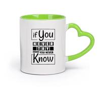 DEBINGY céramique Tasses à thé, à café et à chocolat chaud Si vous n'essayez pas, vous ne saurez jamais （11oz/320ml） Cappuccino, latte macchiato, thé, expresso Vert